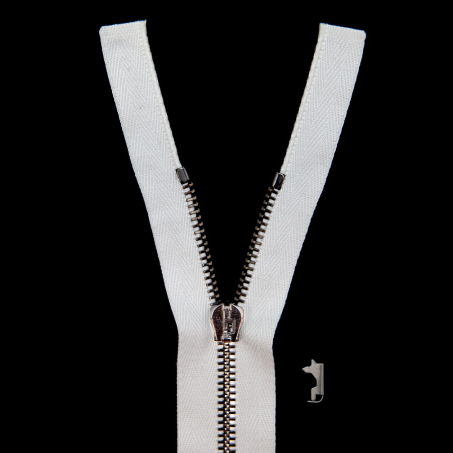 Mood Exclusive Italian Off-White and Gunmetal T5 Open End Metal Zipper - 27.5 | Mood Fabrics