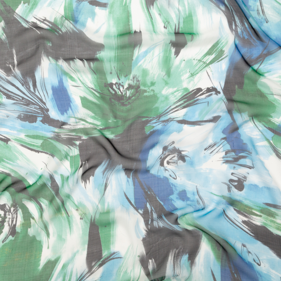 Blue and Green Abstract Silk Chiffon | Mood Fabrics