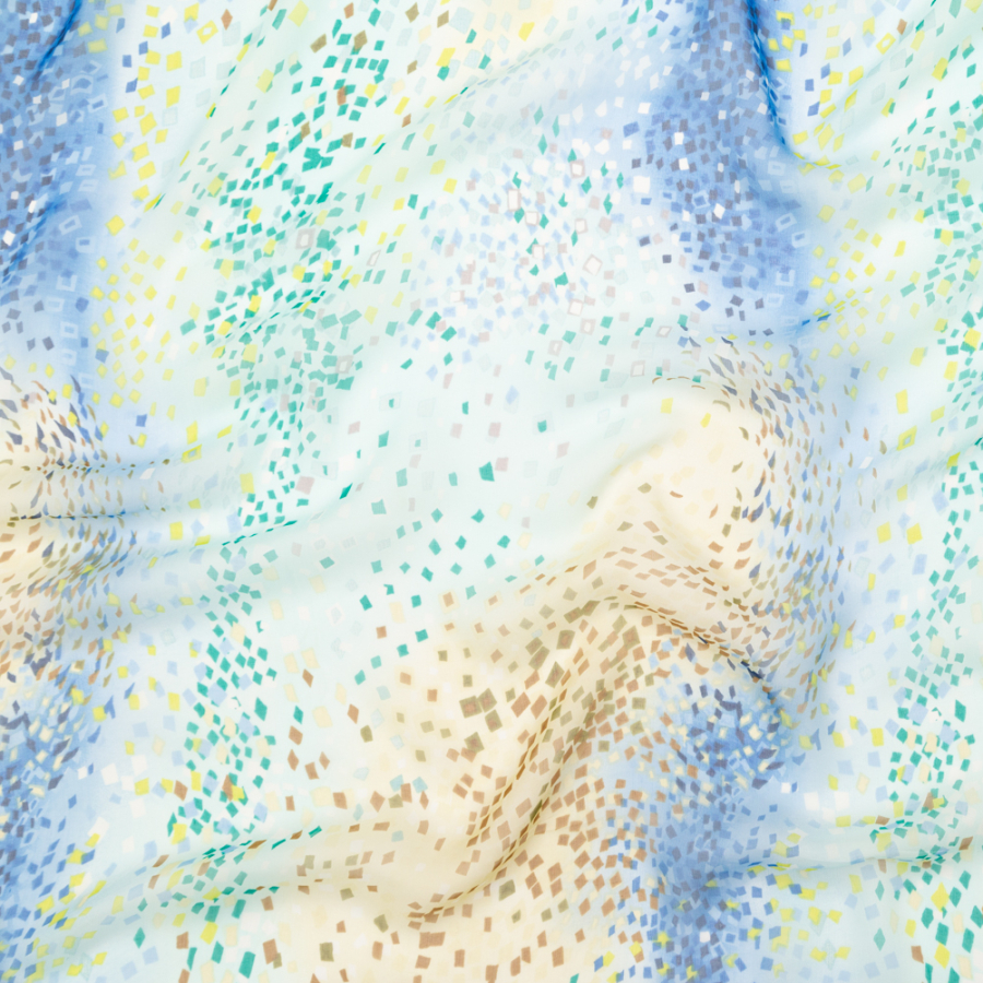 Parasailing Blue and Green Confetti Silk Chiffon | Mood Fabrics