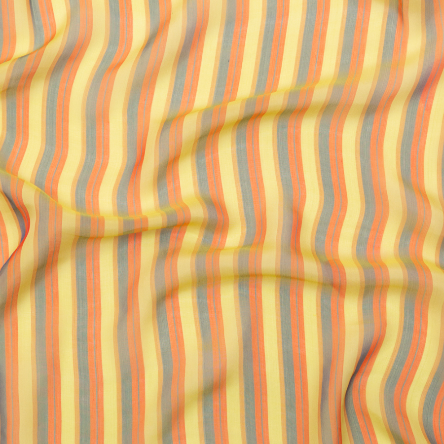 Orange, Yellow and Slate Striped Silk Chiffon | Mood Fabrics