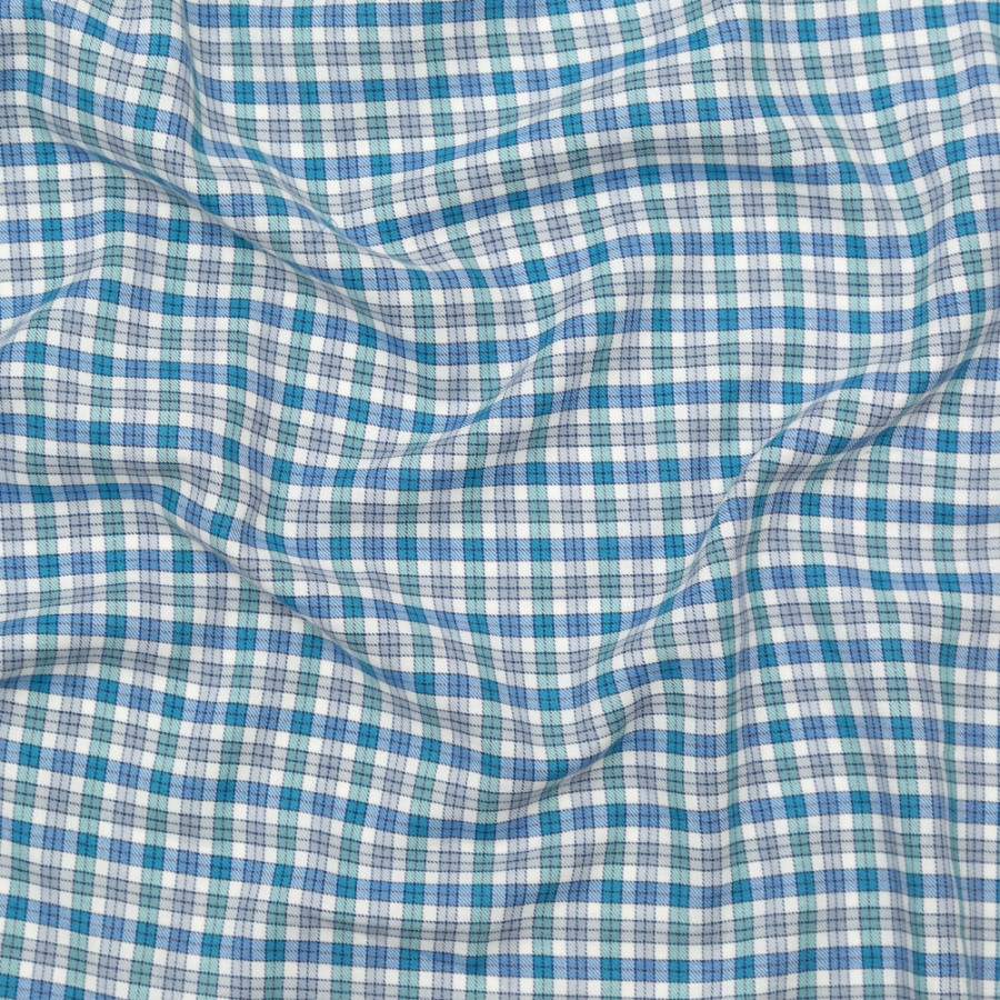 Bijou Blue, Gray Violet and Wasabi Plaid Cotton Twill | Mood Fabrics
