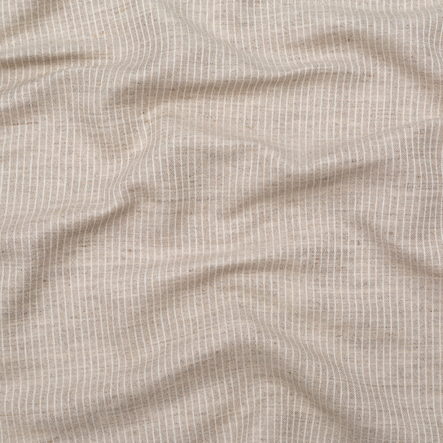 Turtledove and Ecru Tactile Striped Blended Linen Jacquard | Mood Fabrics