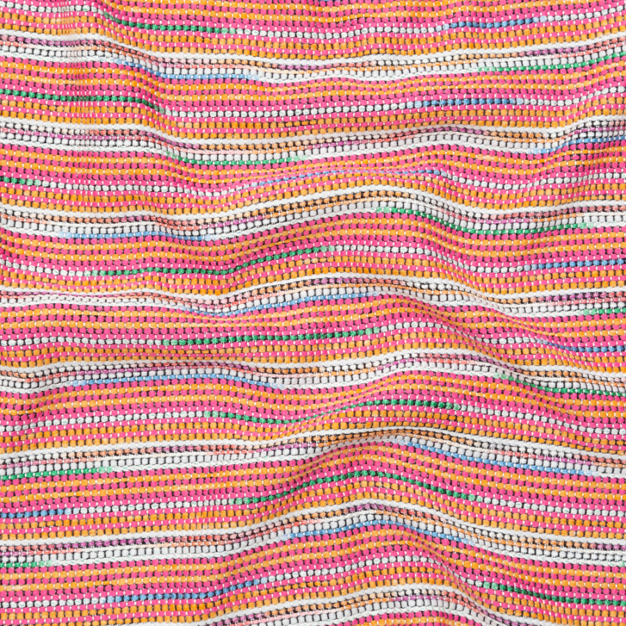 Italian Pink and Orange Luminous Striped Tweed | Mood Fabrics