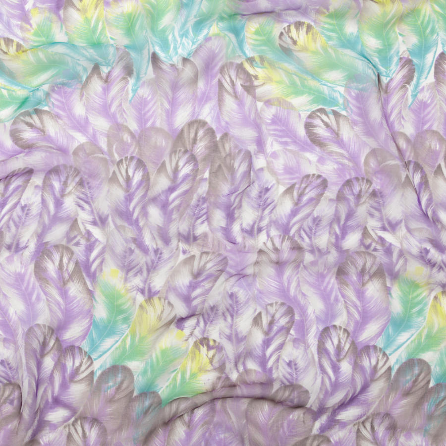 Spiced Plum and Stone Green Feathers Silk Chiffon | Mood Fabrics