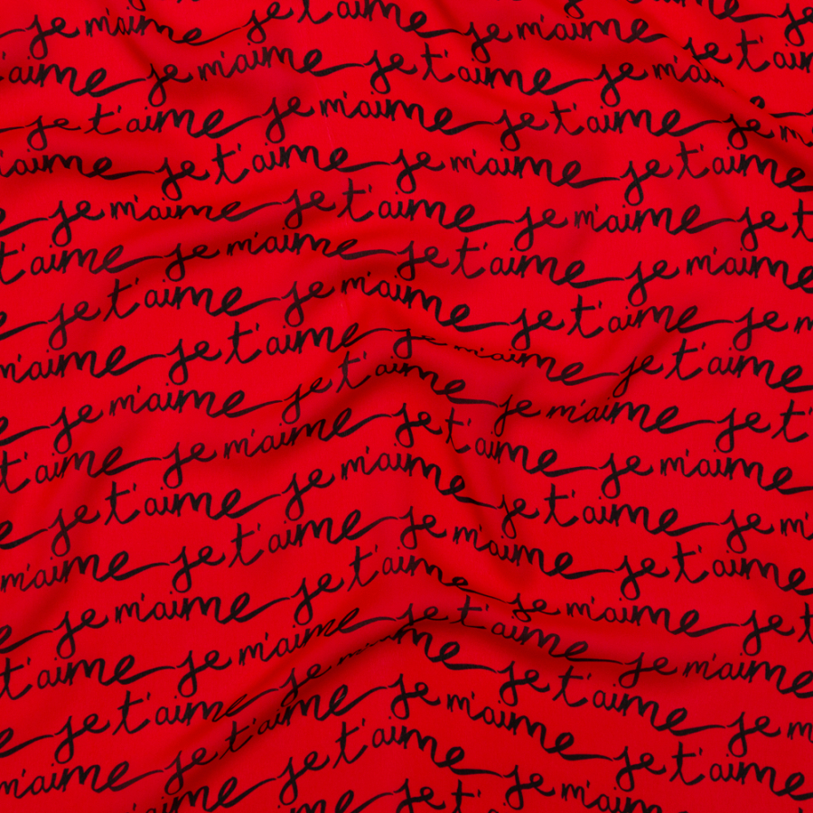 Milly Italian Red and Black Calligraphy Silk Georgette | Mood Fabrics