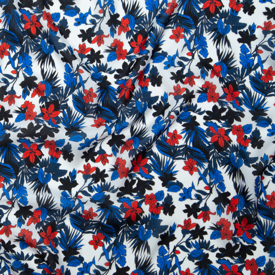 Milly Italian Red, White and Blueberry Floral Silk Crepe de Chine | Mood Fabrics
