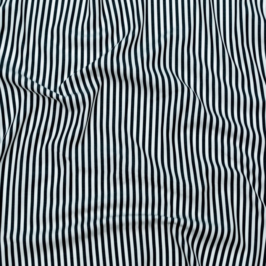 Milly Italian Charcoal and White Bengal Striped Cotton Poplin | Mood Fabrics