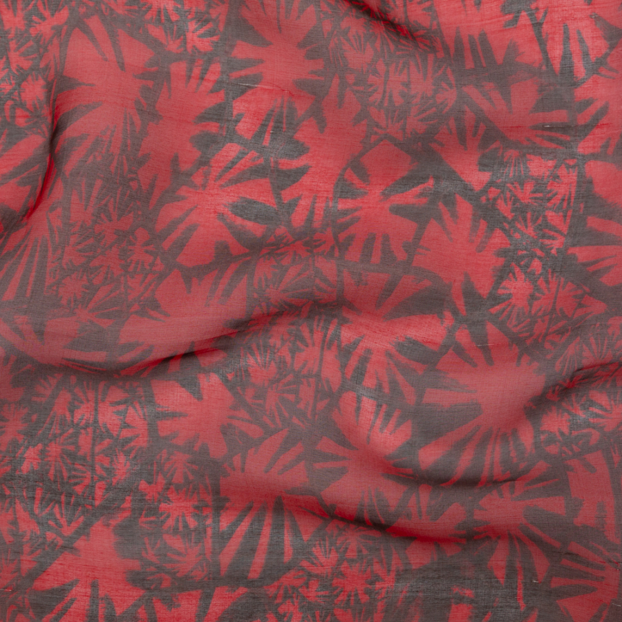 Oscar de la Renta Red and Black Abstract Floral Silk Organza | Mood Fabrics