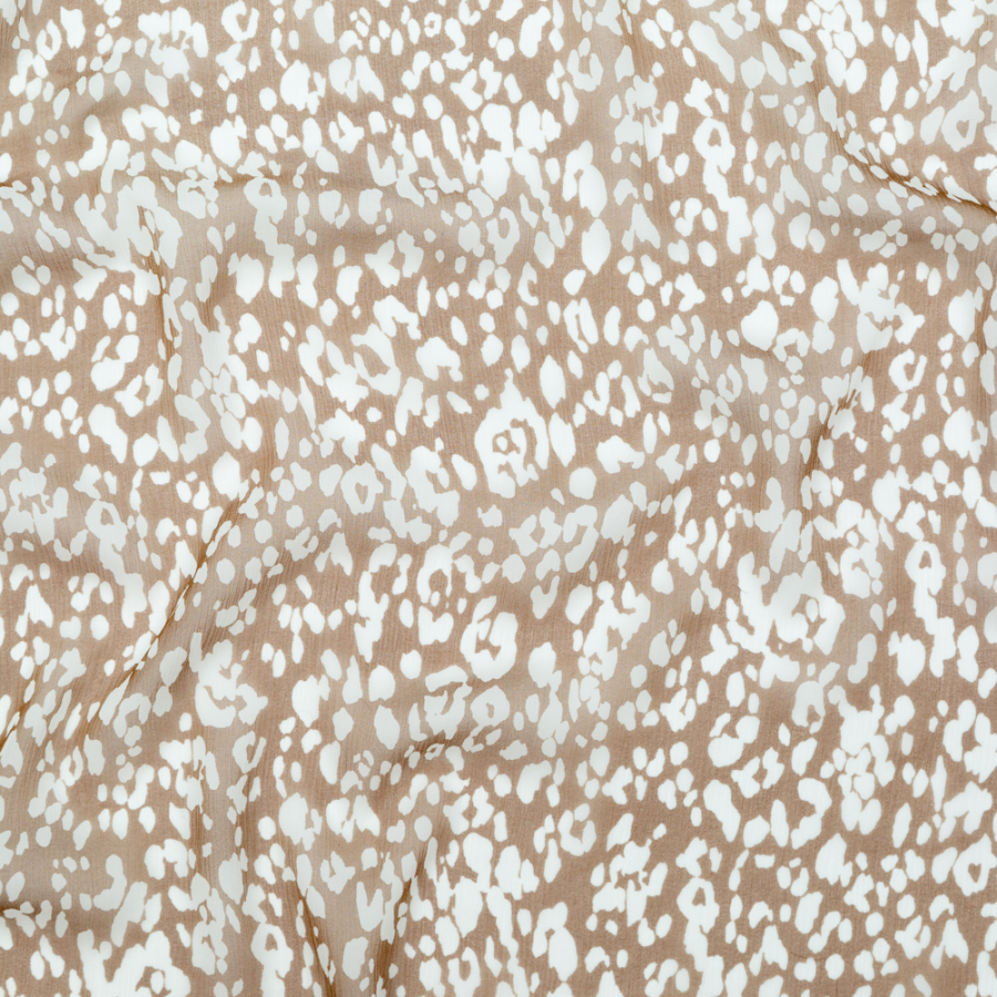 Wicker Ground and Cream Cobb Abstract Crinkled Silk Chiffon | Mood Fabrics