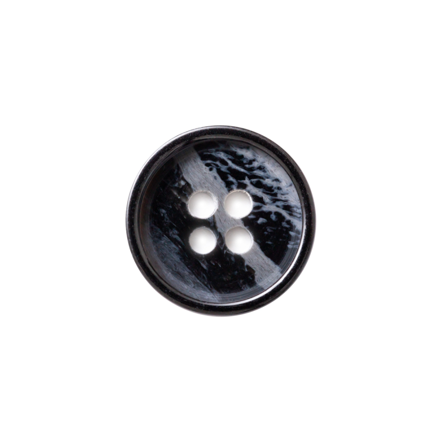 Italian Black Abstract 4-Hole Plastic Button - 28L/18mm | Mood Fabrics