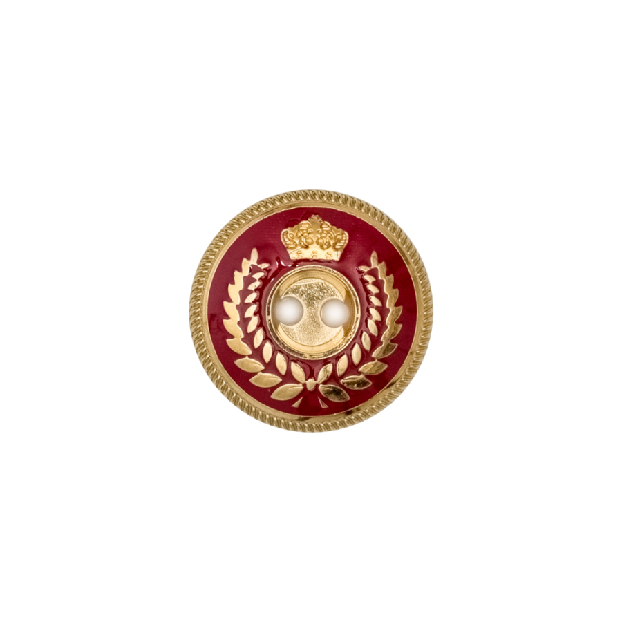 Italian Gold and Red 2-Hole Crest Button - 24L/15mm | Mood Fabrics