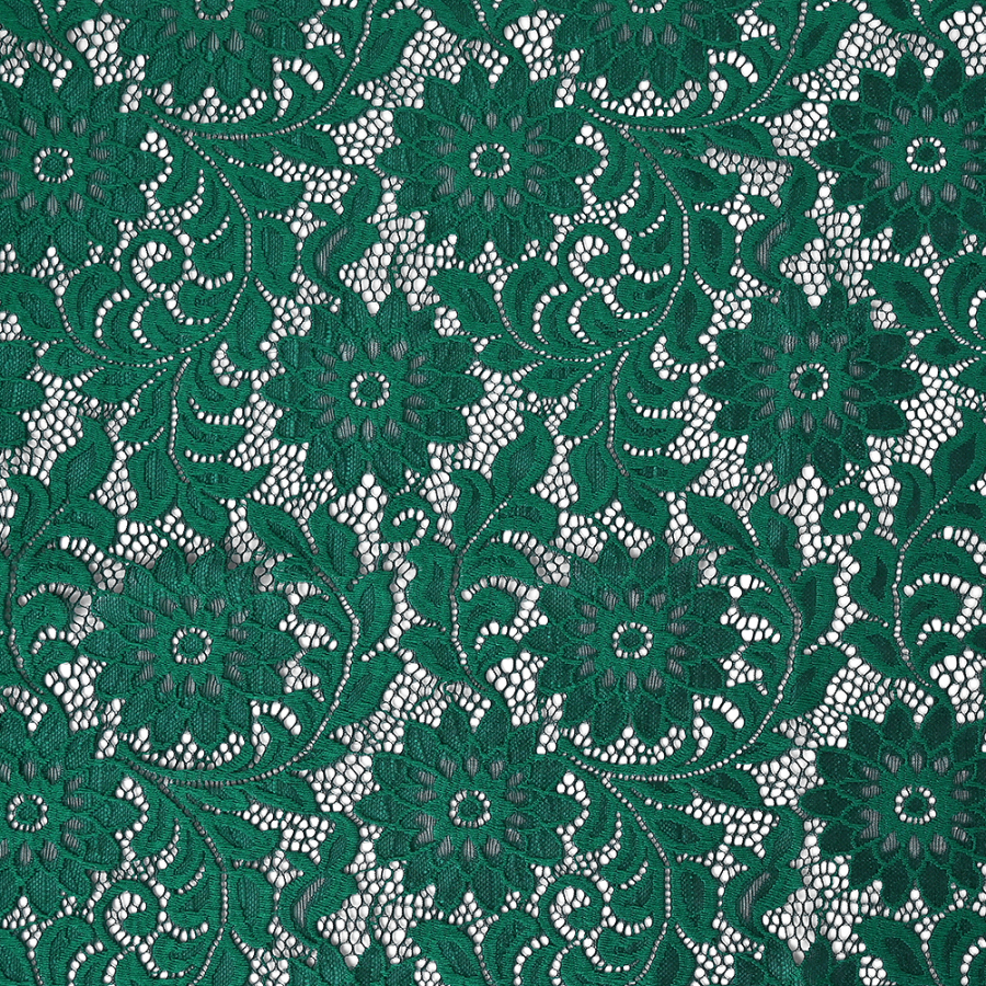 Emerald Sunflower Re-Embroidered Stretch Lace | Mood Fabrics