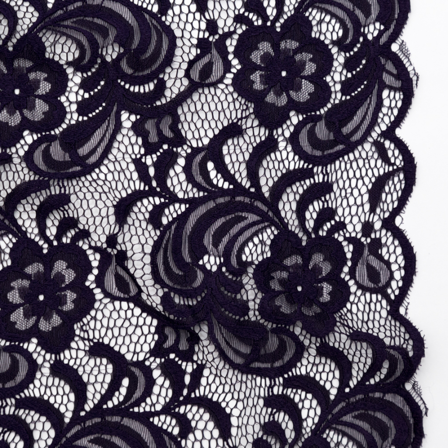 Blackberry Cordial Floral Re-Embroidered Lace with Scalloped Edges | Mood Fabrics