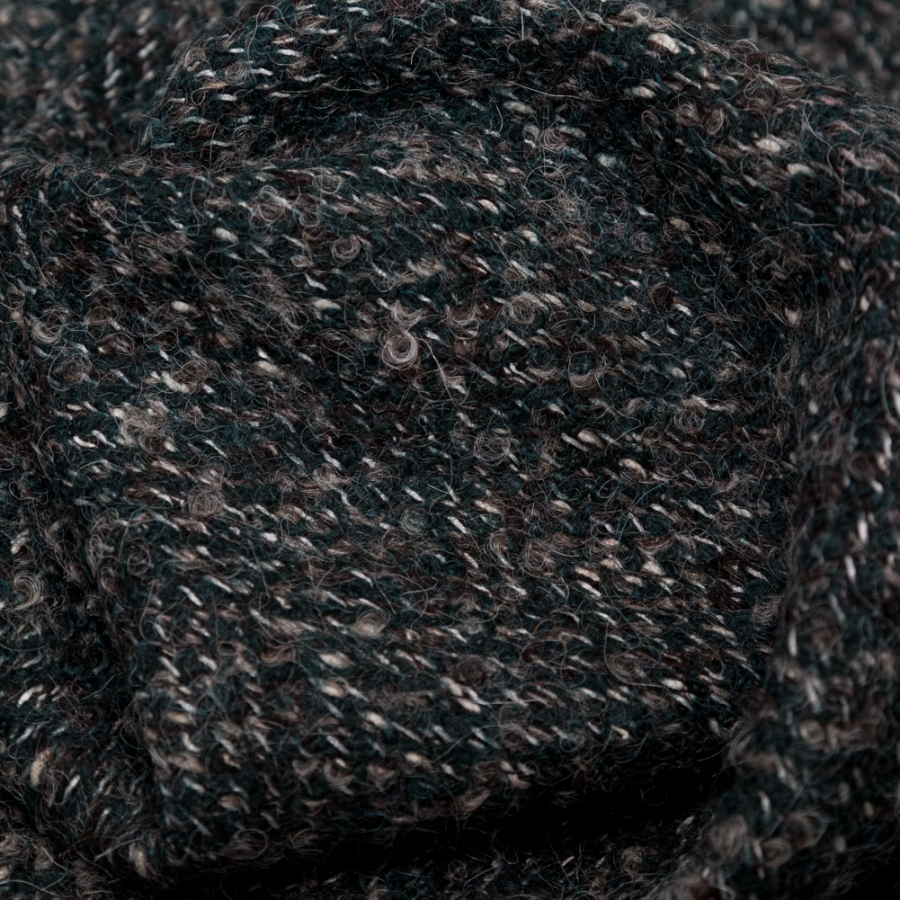 Deep Forest, Raven and Bone White Herringbone Boucle Wool Tweed - Web ...
