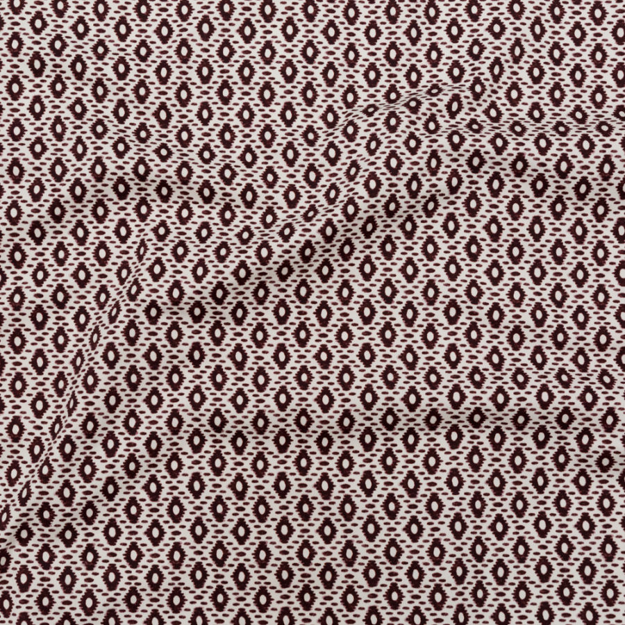 Whisper White and Decadent Chocolate Geometric Printed Stretch Cotton Twill | Mood Fabrics