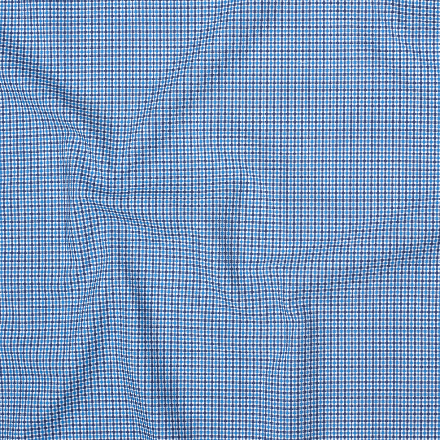 Premium Blue, Black and White Geometric Cotton Dobby Shirting | Mood Fabrics