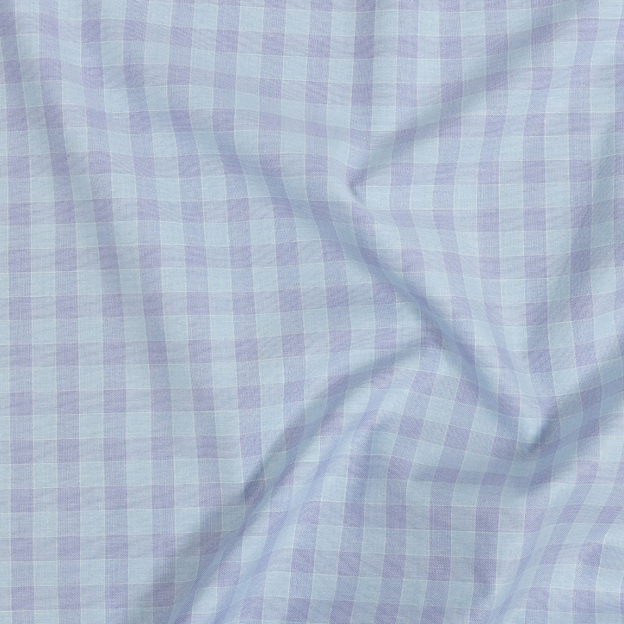 Premium Baby Blue and Lavender Checkered Cotton Shirting | Mood Fabrics