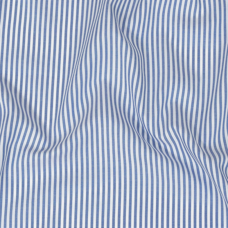 Premium Ultramarine and White Candy Striped Dobby Cotton Shirting | Mood Fabrics