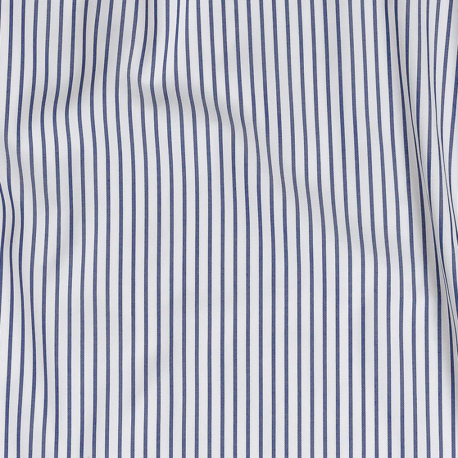 Premium Navy Blue Pencil Striped Wrinkle Resistant Twill Cotton Shirting | Mood Fabrics