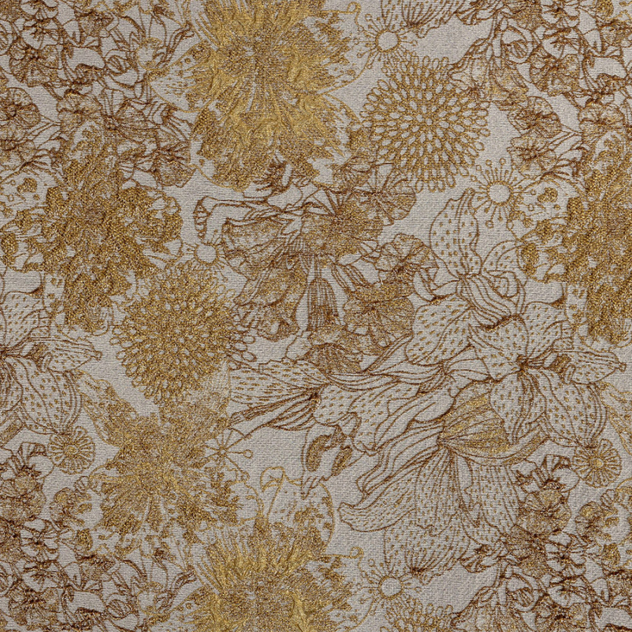 Metallic Antique Gold and Gray Floral Luxury Brocade | Mood Fabrics