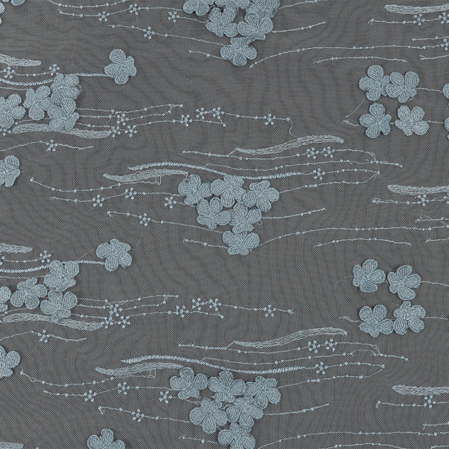 Mattia Steel Blue Floral Embroidered Lace | Mood Fabrics