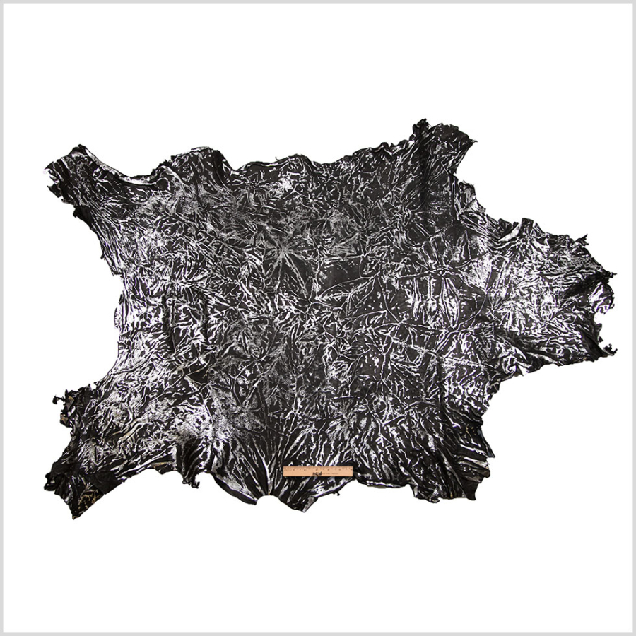 Medium Black and Silver Metallic Coated Goat Leather | Mood Fabrics