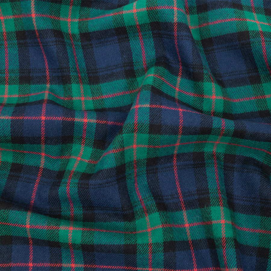 Green, Blue and Red Plaid Cotton Flannel | Mood Fabrics