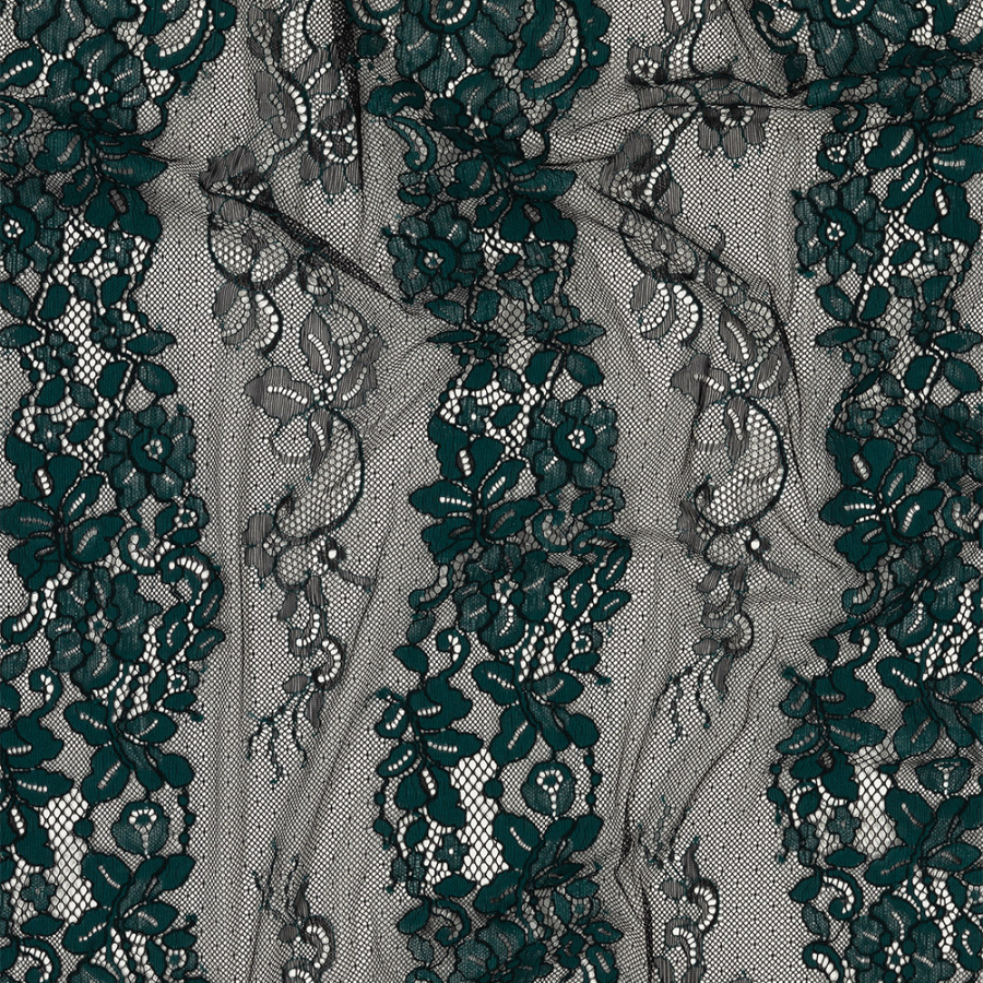 Teal and Black Floral Corded Lace Panel | Mood Fabrics