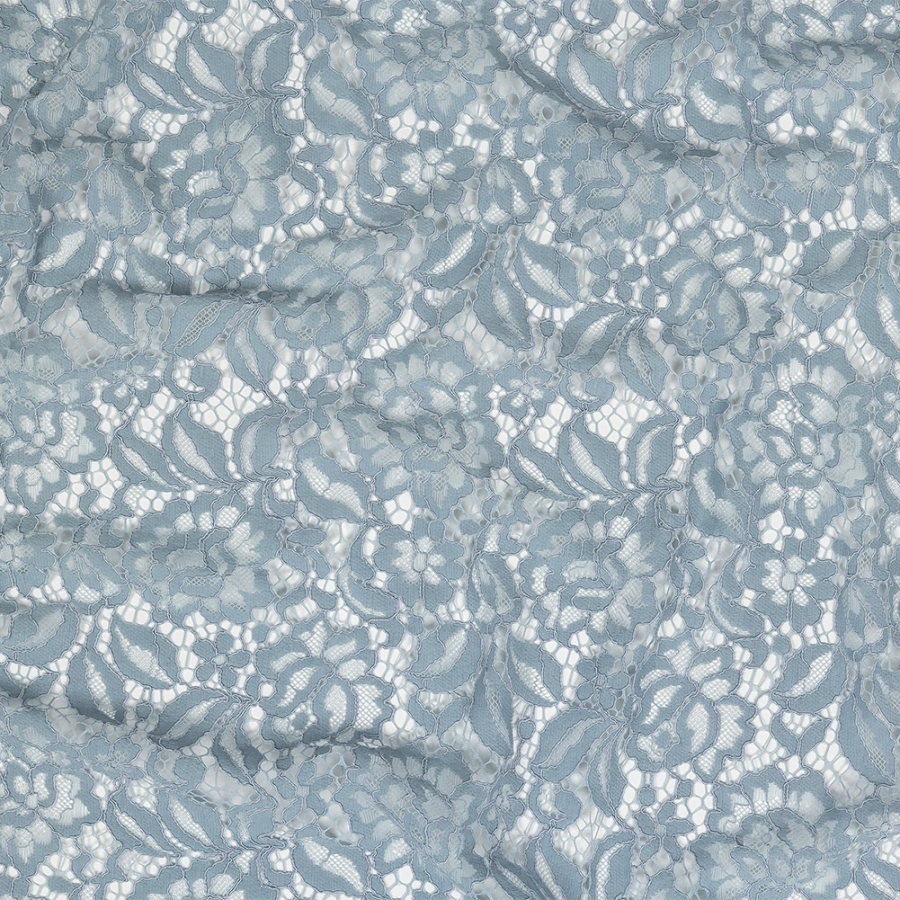 Pale Gray Blue Floral Corded Lace Panel | Mood Fabrics