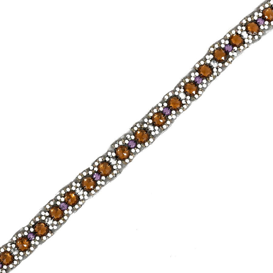Amber, Amethyst and Off-White Floral Iron-on Beaded Trim | Mood Fabrics