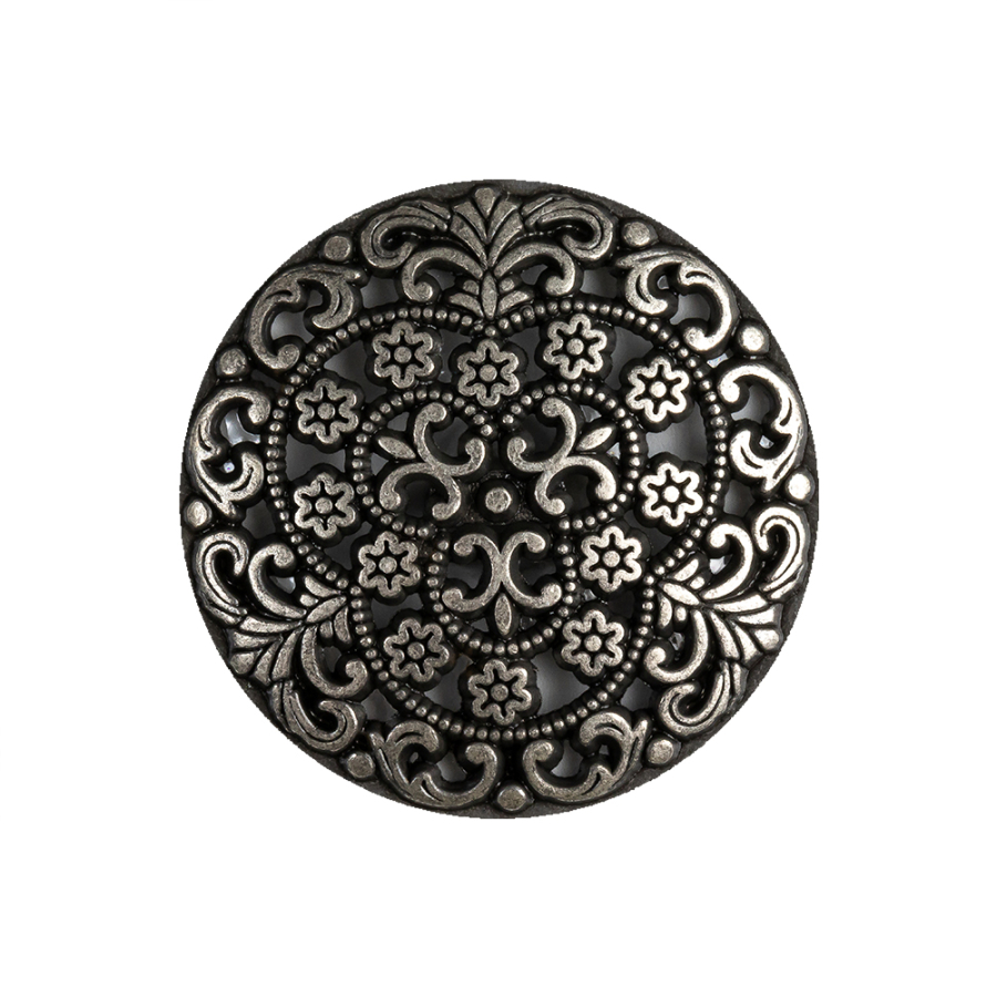 Gunmetal Floral Cast Metal Shank Back Button - 40L/25.5mm | Mood Fabrics