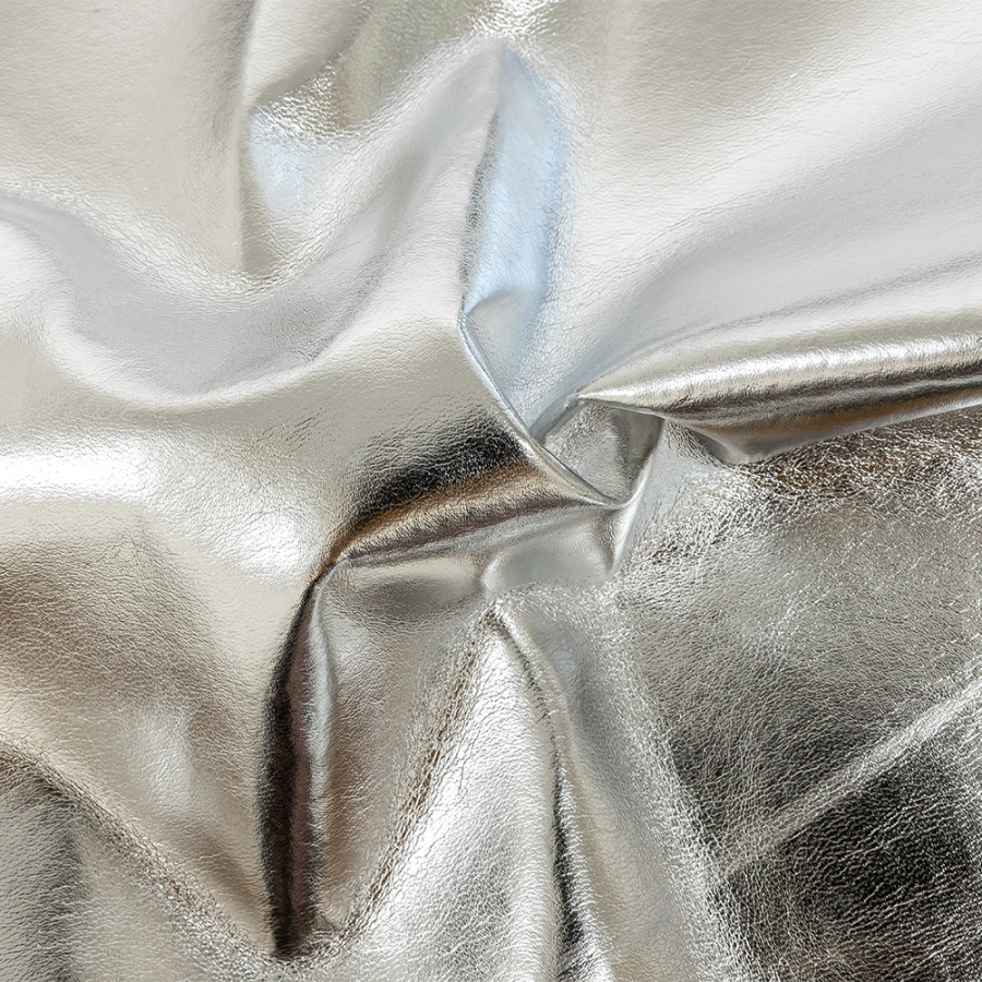 Metallic Silver Faux Leather Vinyl | Mood Fabrics