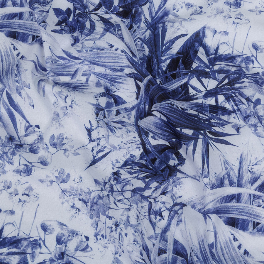 Toulouse Galaxy Blue and White Tropical Oasis Mercerized Organic Egyptian Cotton Voile | Mood Fabrics