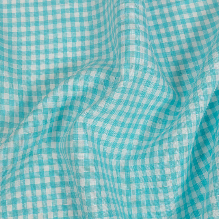 Torres Sky Blue and White Linen Gingham | Mood Fabrics