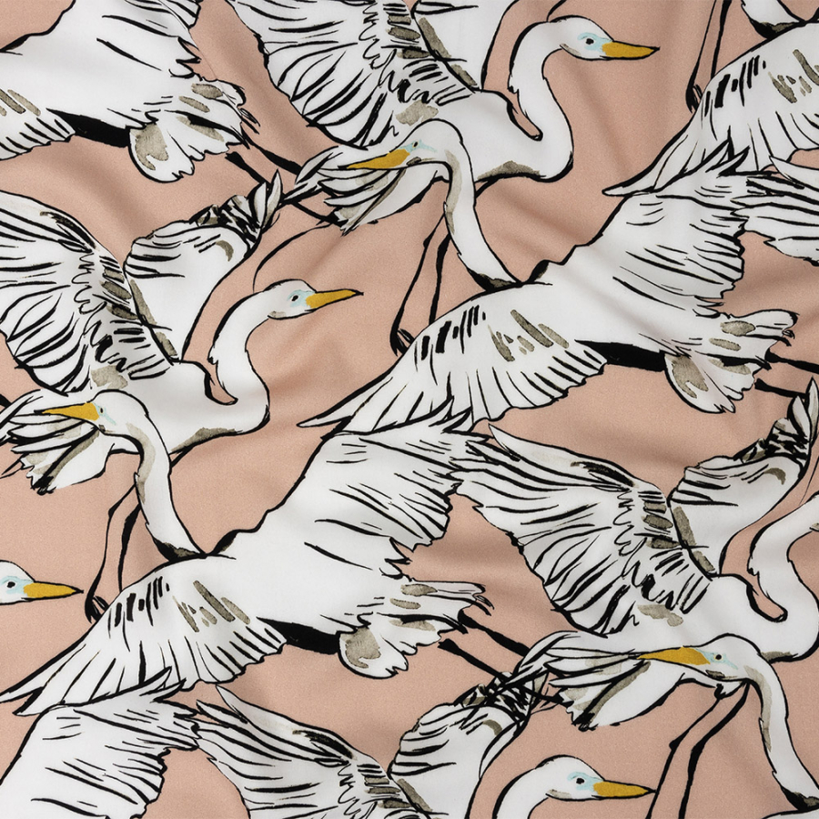 Mood Exclusive Blush Fowl Weather Friends Rayon Batiste | Mood Fabrics