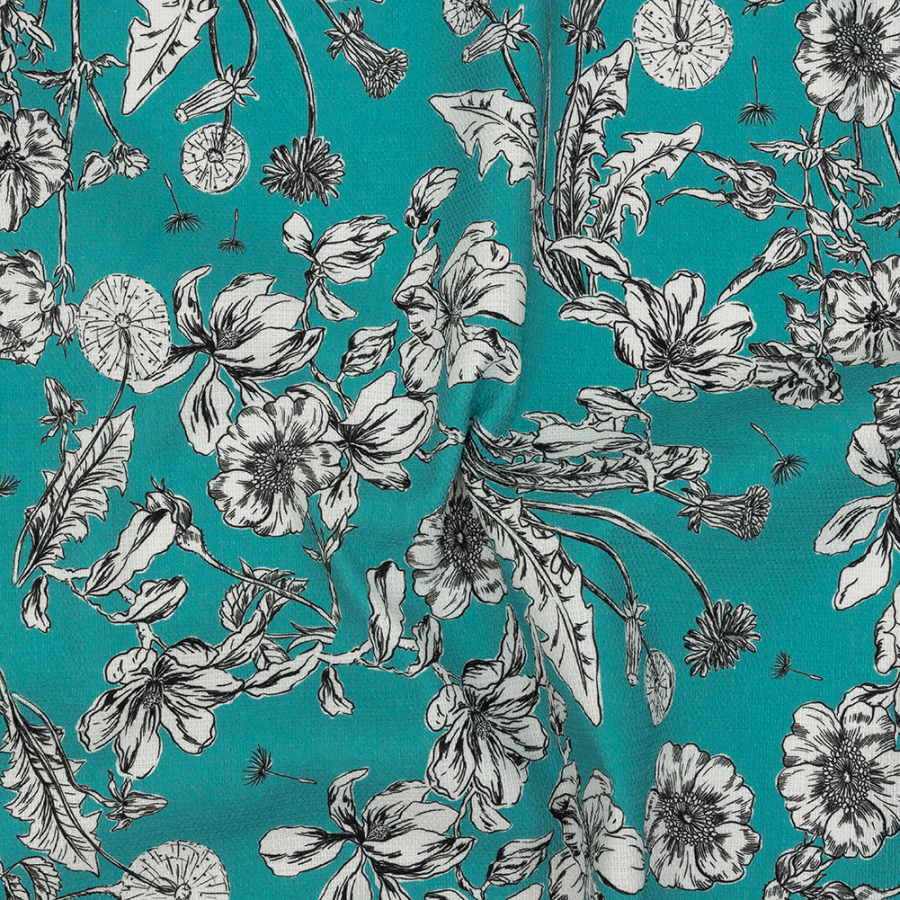 Mood Exclusive Turquoise Dandelion Drift Stretch Cotton Woven | Mood Fabrics