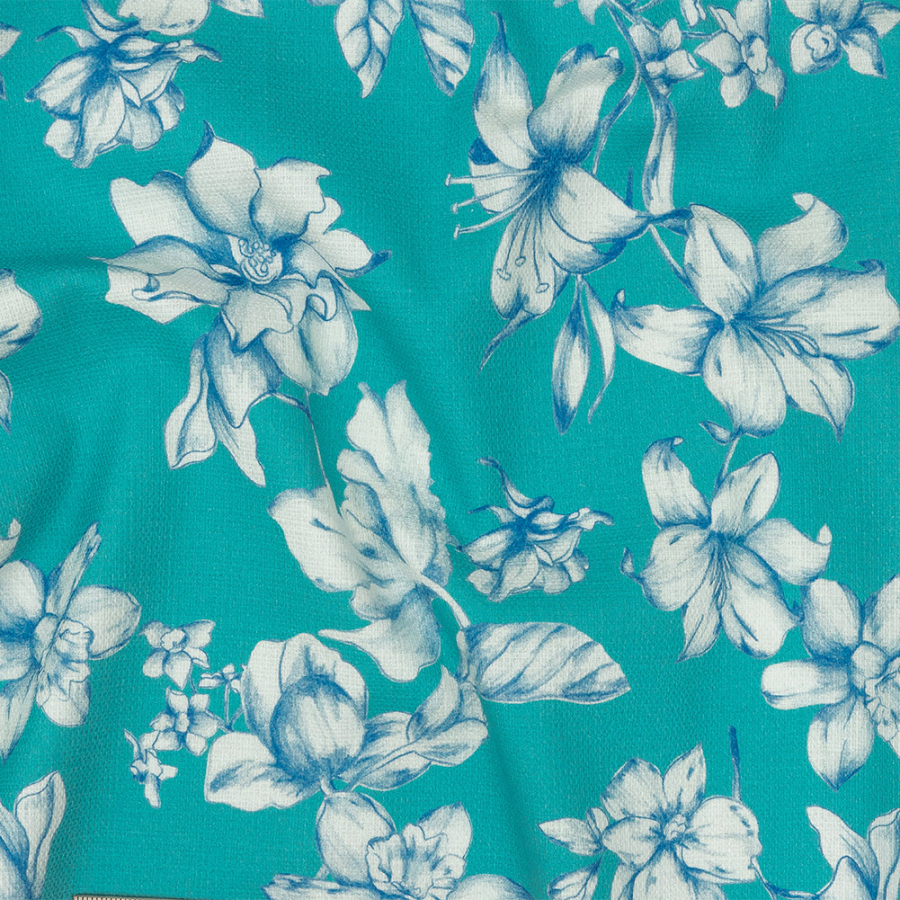 Mood Exclusive Turquoise Breath of Narcissus Stretch Cotton Woven | Mood Fabrics
