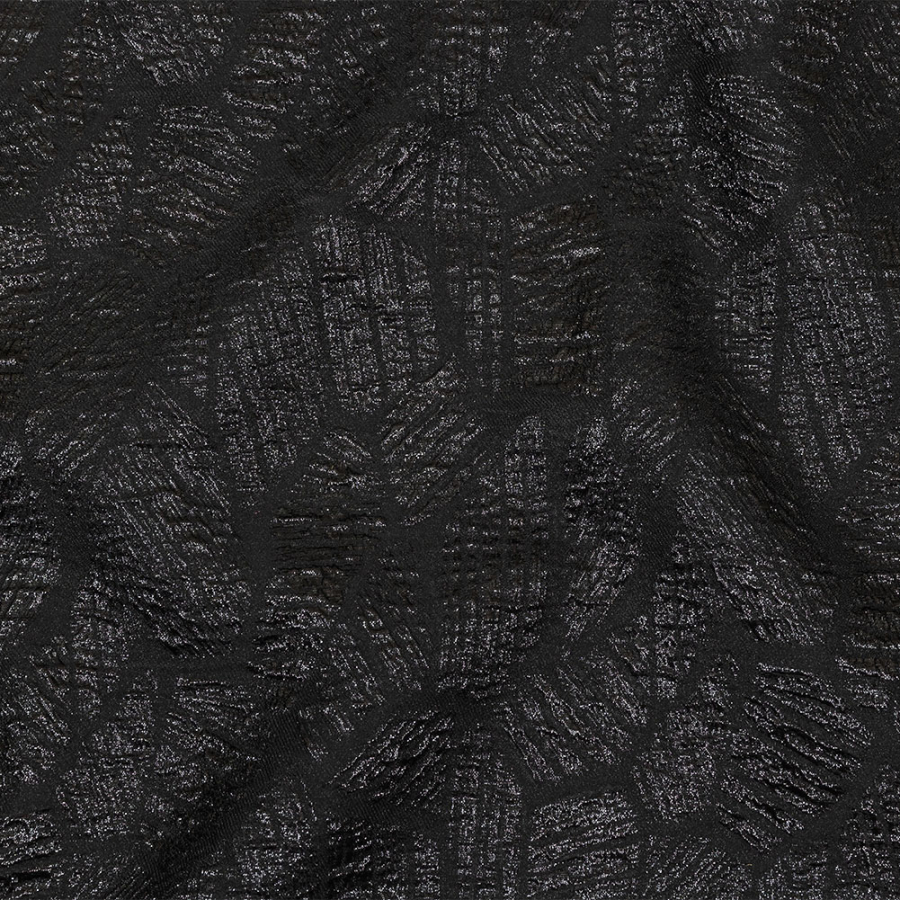 Metallic Black Abstract Hatching Luxury Brocade | Mood Fabrics