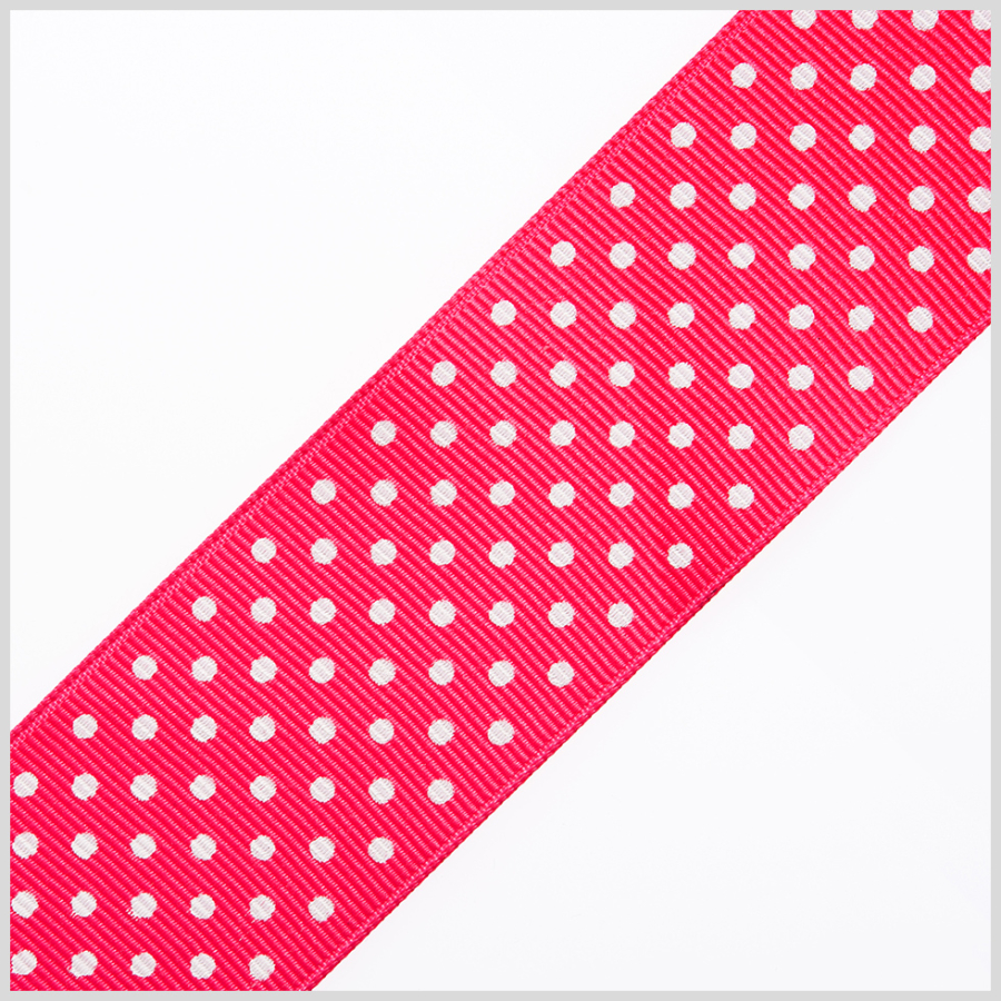 1.5 Shocking Pink Polka Dot Grosgrain Ribbon | Mood Fabrics