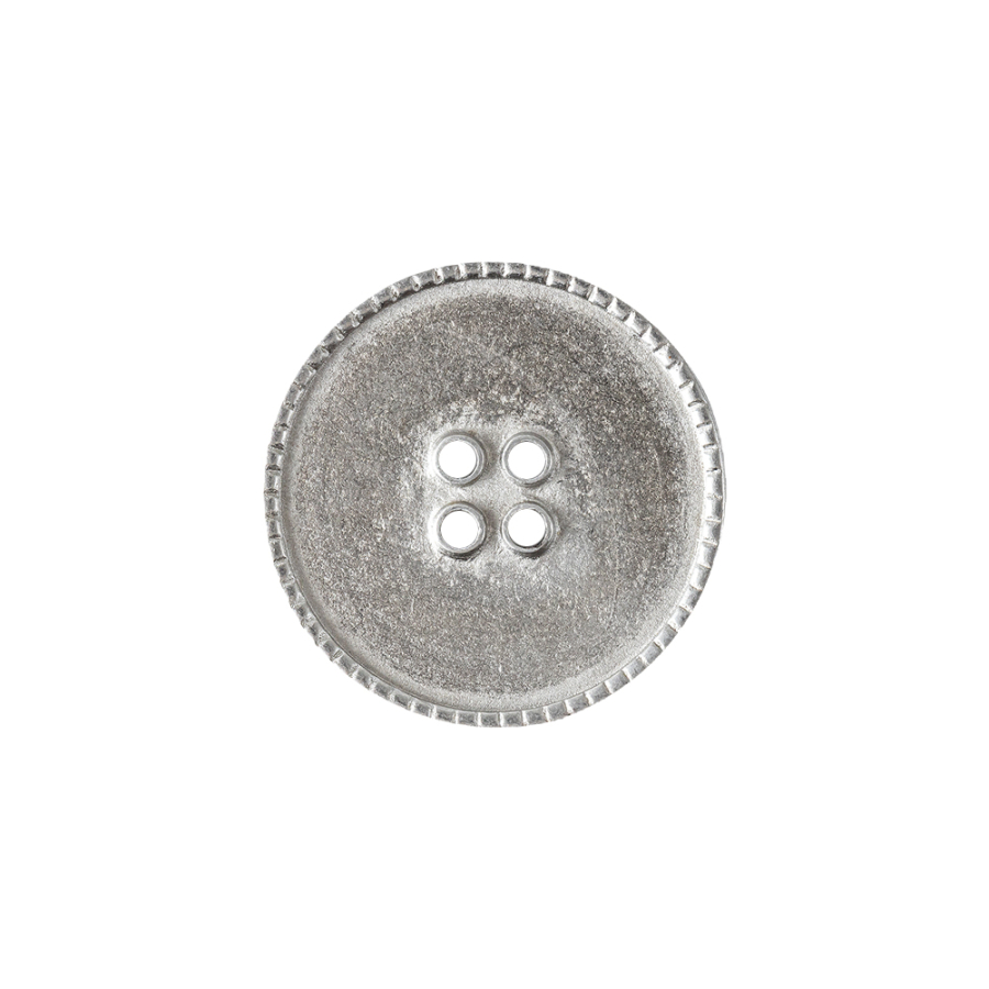 Italian Silver 4-Hole Metal Button with Slim Piecrust Rim - 32L/20mm | Mood Fabrics