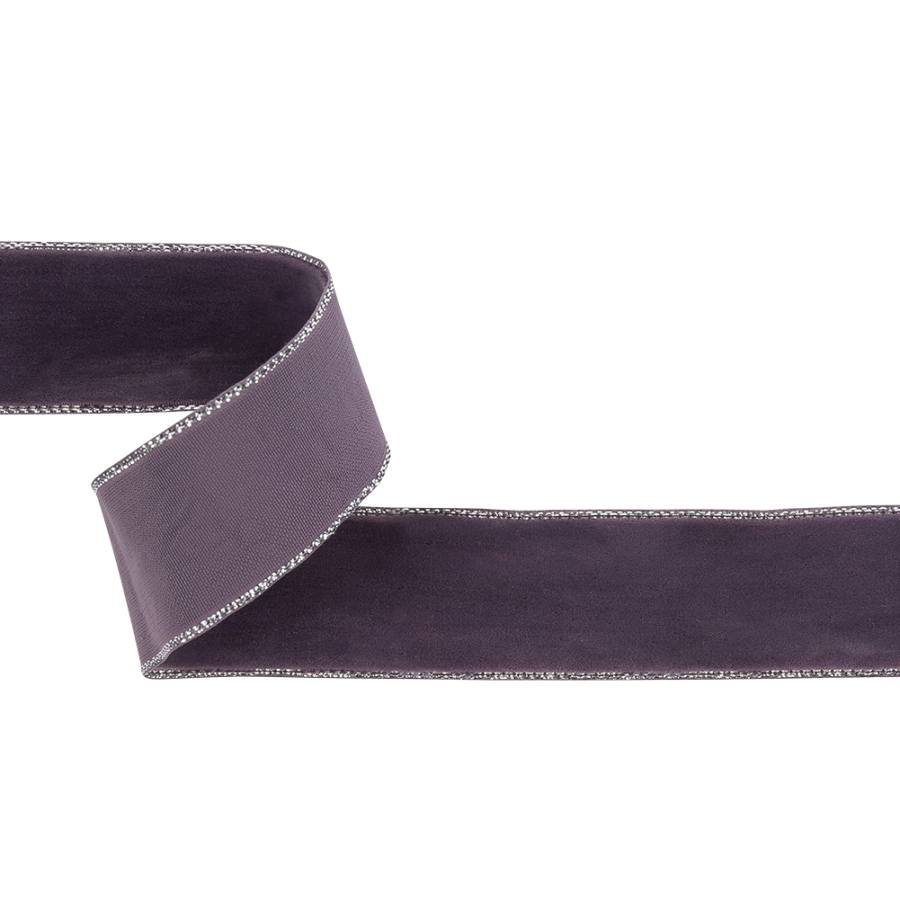 Faded Purple and Silver Metallic Lined Velvet Ribbon - 1 | Mood Fabrics