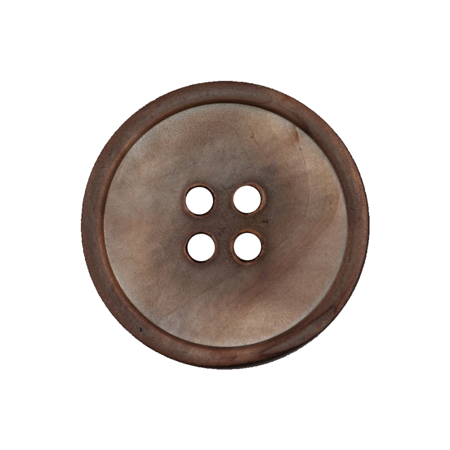 Italian Shitake and Orange Iridescent 4-Hole Narrow Rim Shell Button - 40L/25.5mm | Mood Fabrics