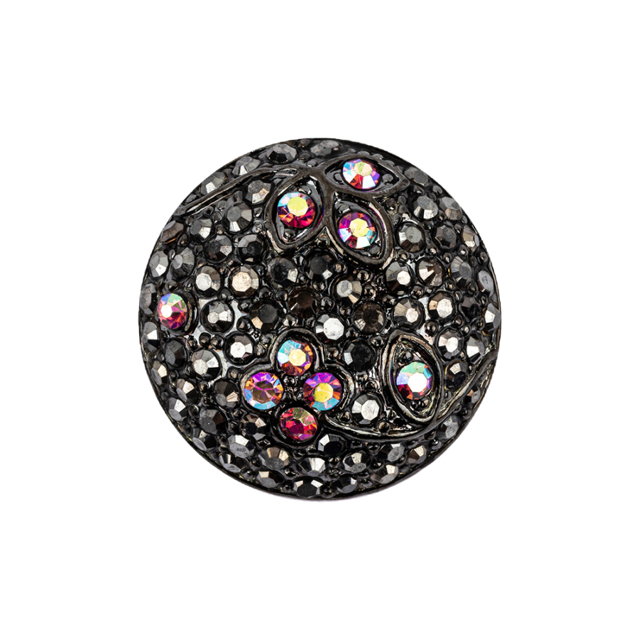 Italian AB Crystal, Onyx and Gunmetal Rhinestone Shank Back Button - 38L/24mm | Mood Fabrics