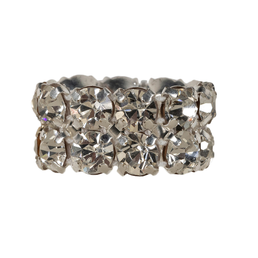 Vintage Crystal and Silver Two-Row Rhinestone Ring - 0.375 | Mood Fabrics