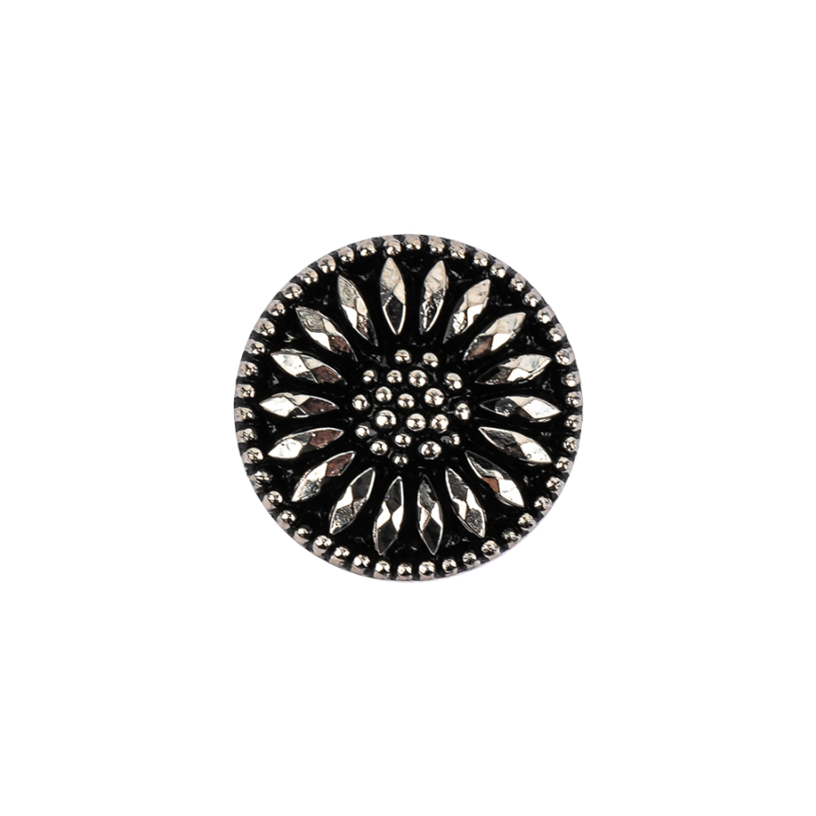 Vintage Gunmetal Floral Shank Back Glass Button - 28L/18mm | Mood Fabrics