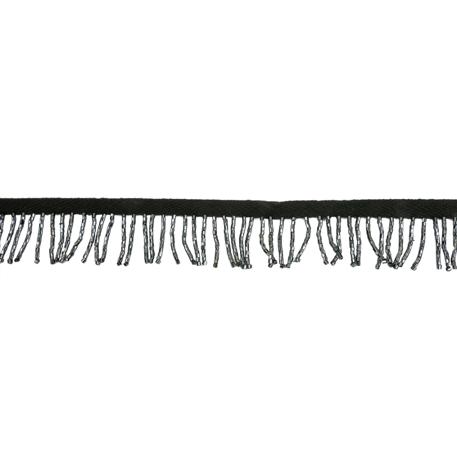 Vintage Gunmetal and Black Chop Beaded Chainette Fringe - 1" | Mood Fabrics