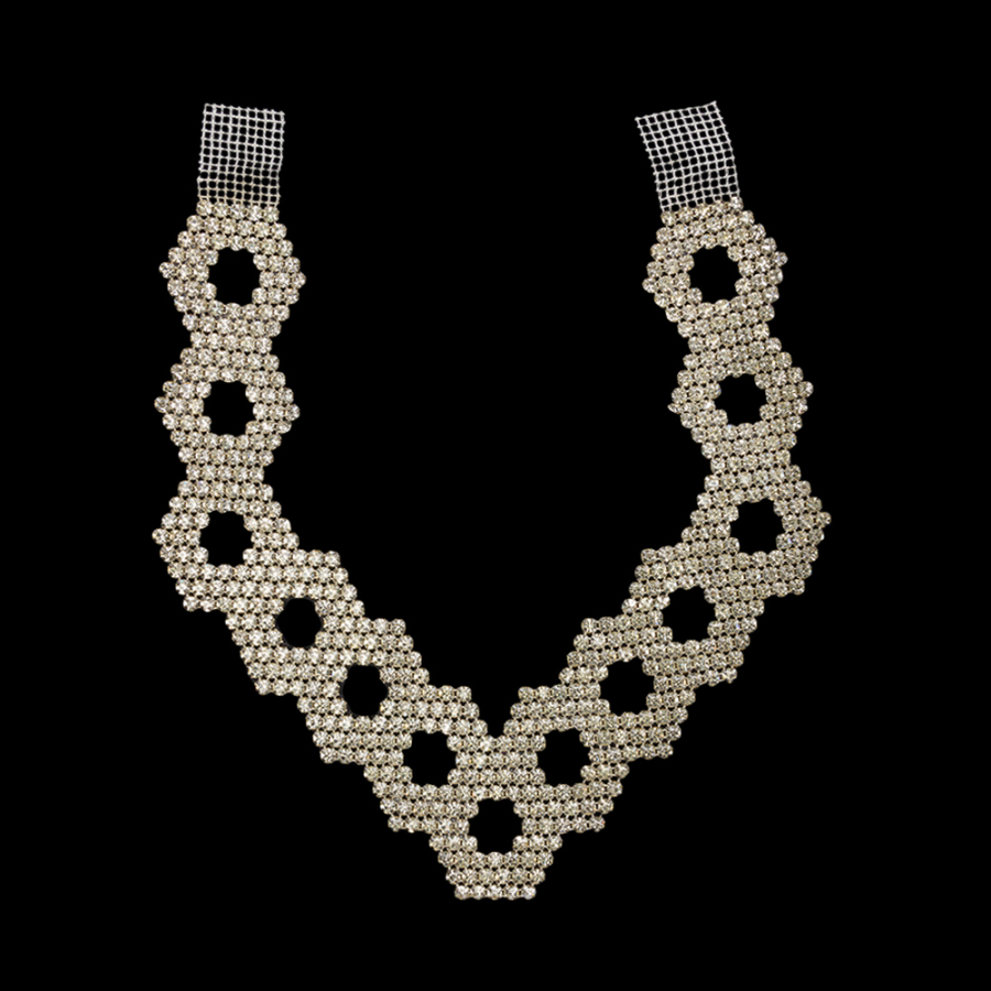 Vintage Crystal Rhinestone Hexagons Collar Applique - 8" x 7.75" | Mood Fabrics