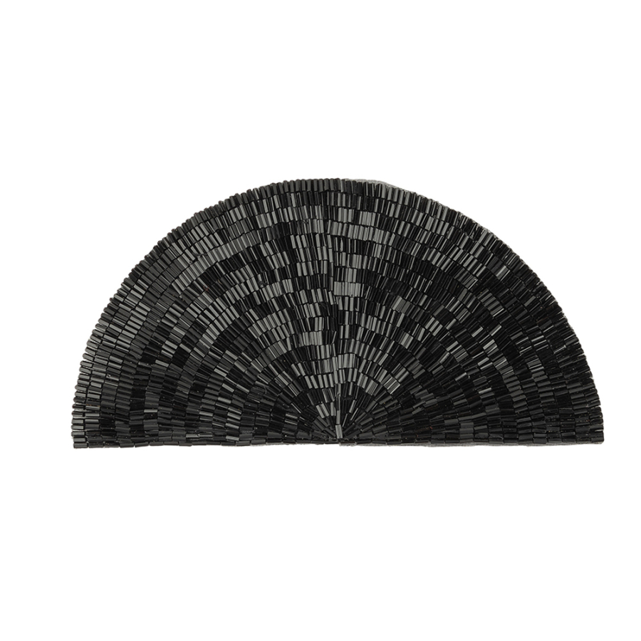 Vintage Black Bugle Beaded Domed Fan Applique - 3.5 x 6.875 | Mood Fabrics