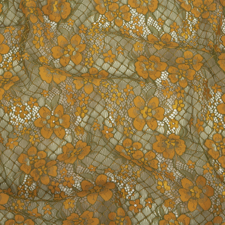 Radiant Yellow and Olive Floral Corded Lace | Mood Fabrics