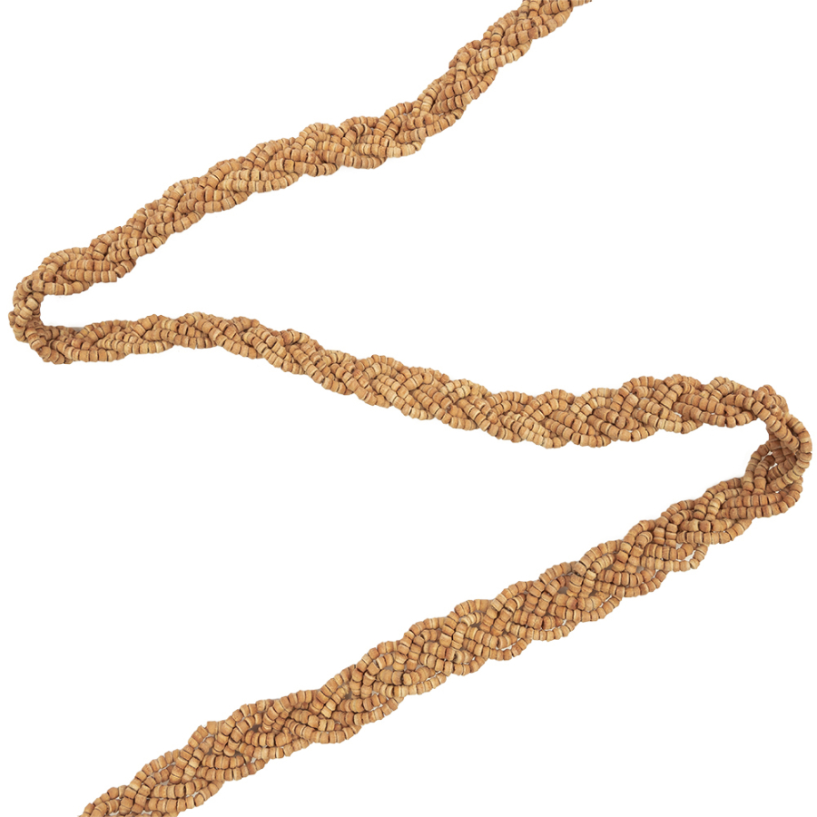 VIntage Natural Wood Beaded Double Strand Braided Belt with Tassels - 56" x 0.75" | Mood Fabrics